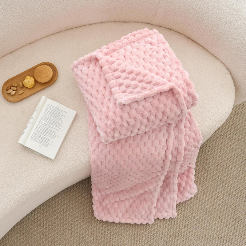 Couverture polaire - Jeté décoratif en jacquard 3D pour canapé et lit, couverture moelleuse douce et confortable, Rose