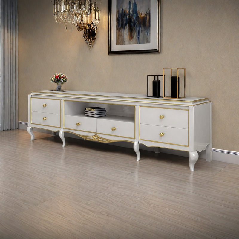 Luxueux meuble télé sculpté de grande taille, H 22 po x L 78,7 po x l 17,7 po