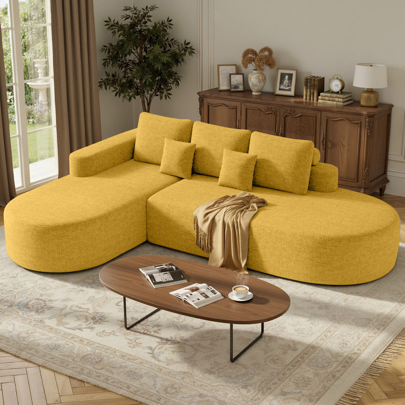 3 Seater Fabric Corner Sectional, Yellow