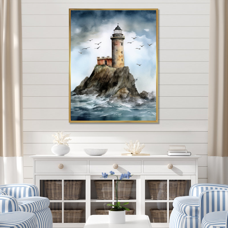Océan tour de guet I - impressions sur toile côtières, H 40 po x l 30 po x P 1,5 po, Cadre flottant doré
