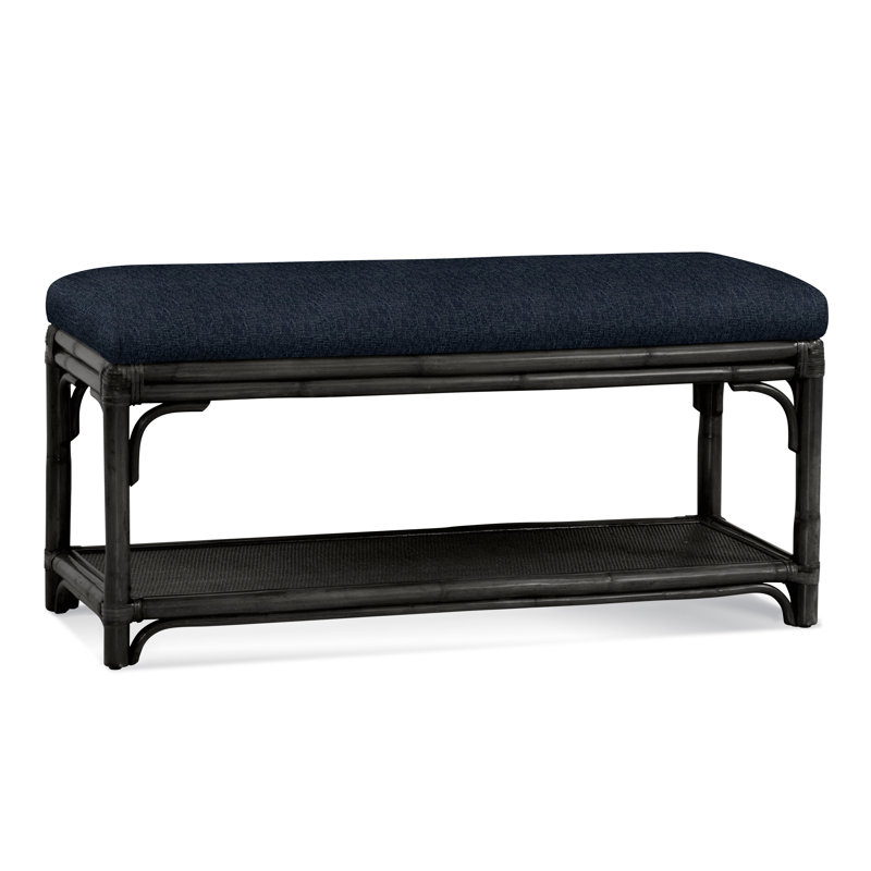 Summer Retreat Wicker Shelf Storage Bench, Bisque, Navy Crypton Performance; 0822-61