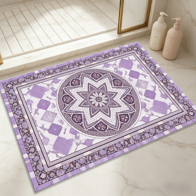 Tapis lilas en marbre Mandala pour le salon, doux et confortable, adapté à toutes les saisons, facile à entretenir, tapis de sol intérieur lavable à la machine, sous la ferme pour table, salle à manger, bureau, balcon, patio