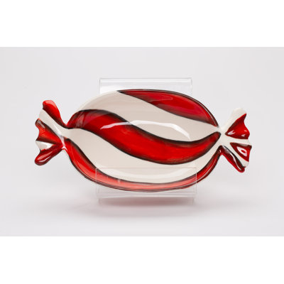 Small Ceramic Peppermint Candy Dish- 7 7/8"L