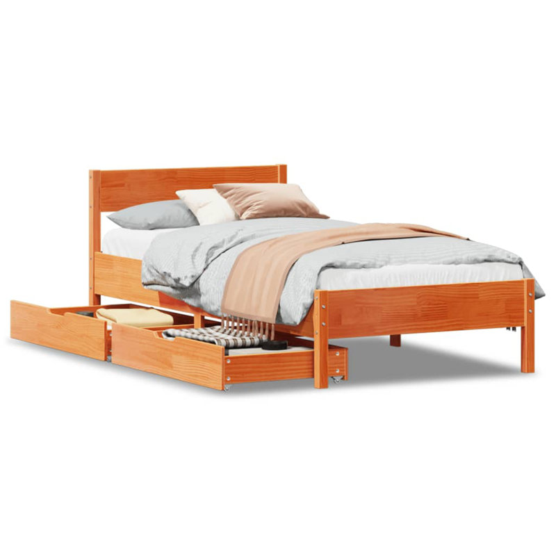 Goufes Solid Wood Storage Bed, European Single (90 x 200cm), Wax Brown