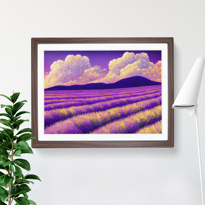 Exquisite Lavender Flower Field - Single Picture Frame Print, 46cm H x 64cm W x 2cm D, Walnut Framed