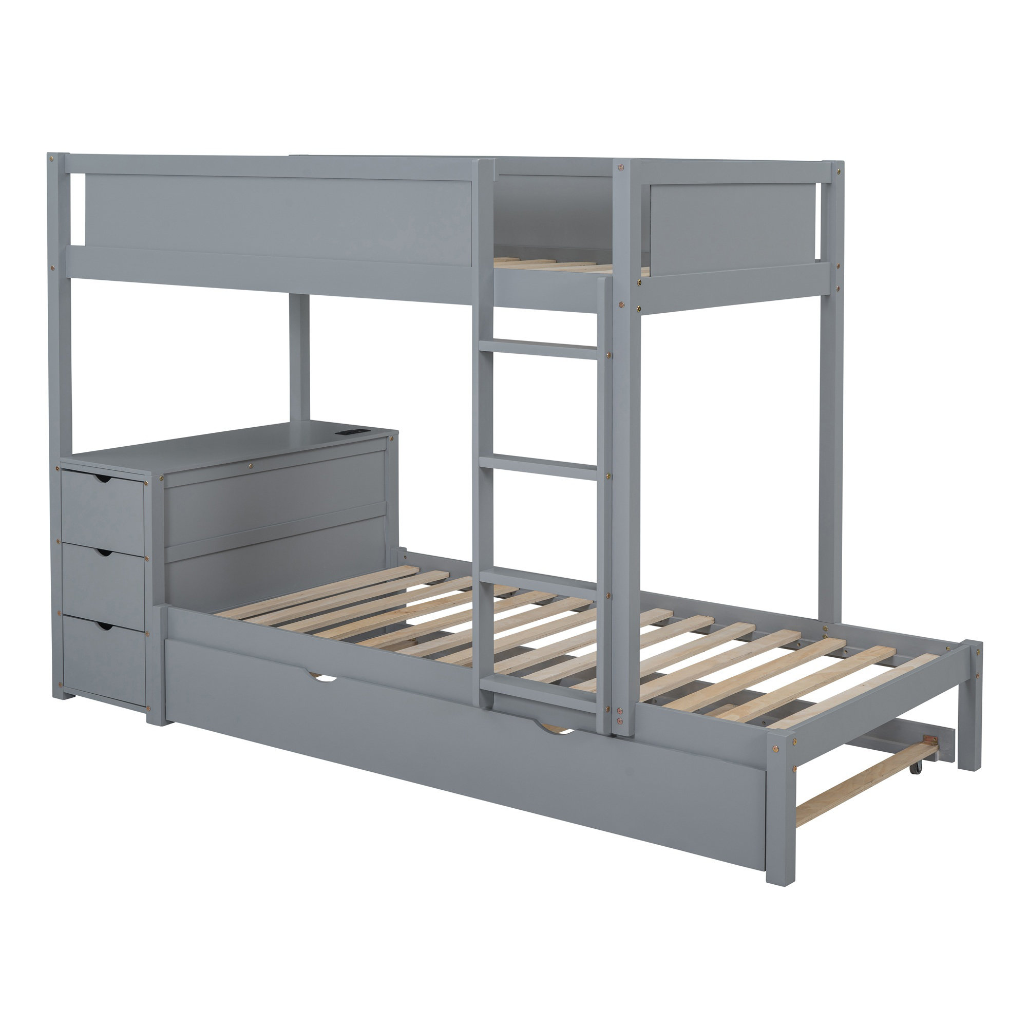 Harriet Bee Bunk Bed with Twin Trundle, Storage Drawers & Desk – Space ...