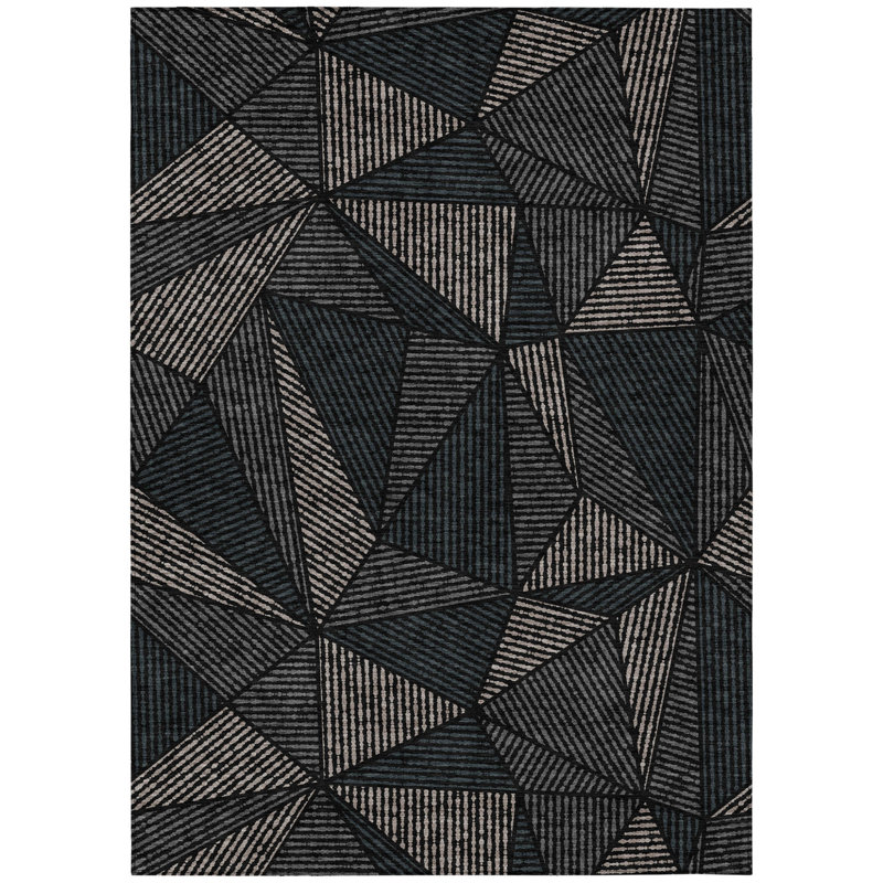 Tapis extérieur lavable à motif géométrique gris anthracite et gris 10 pi x 14 pi