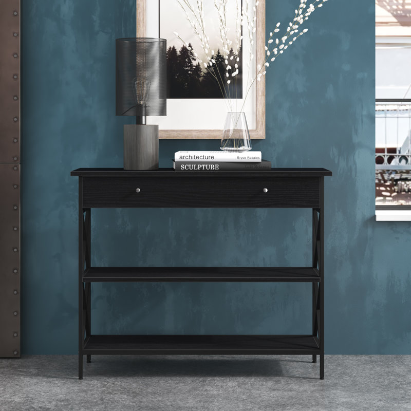 Console noire 39,5 po Adreyan, Plateau noir / base noire, H 31,5 po x l 39,5 po x P 12 po