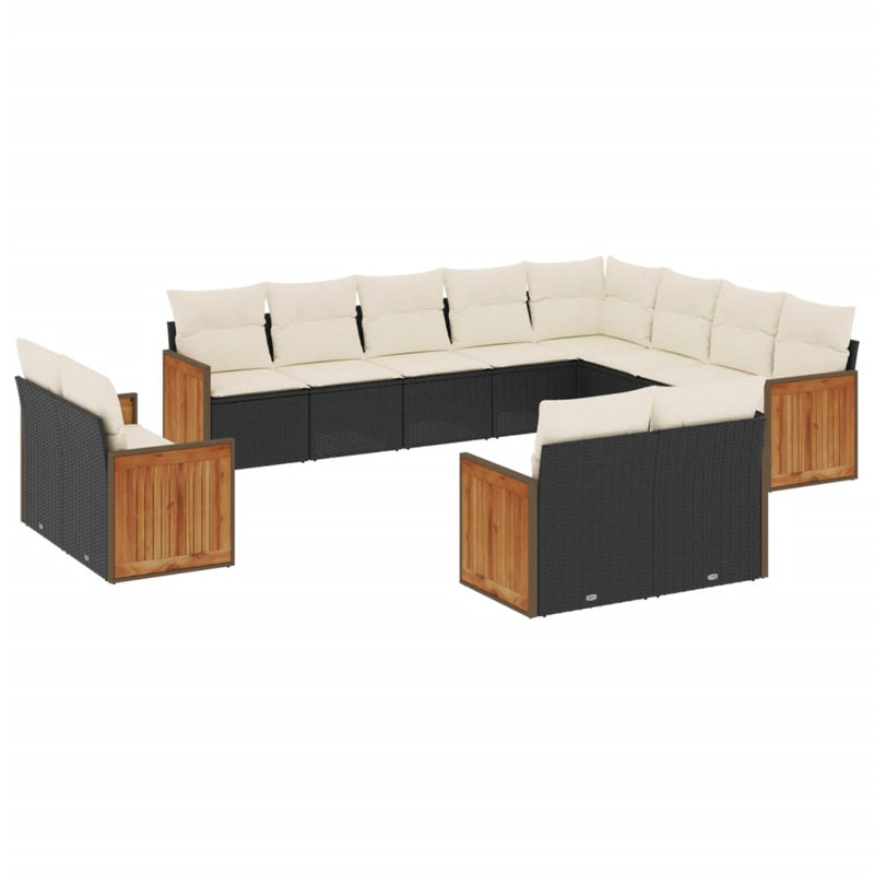 Ensemble de canapé de jardin Vidaxl noir et blanc crème, Blanc, crème, Noir