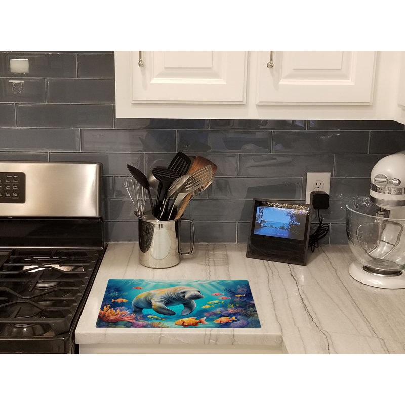 Summer Manatee Glass Cutting Board