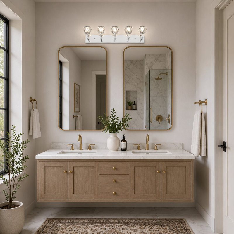 Meuble-lavabo moderne en cristal à 5 lumières DEL, Argent