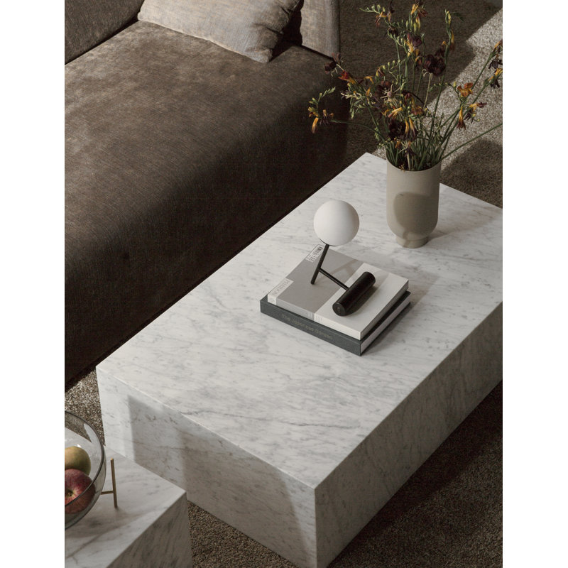 Plinth Marble Coffee Table, White Carrara