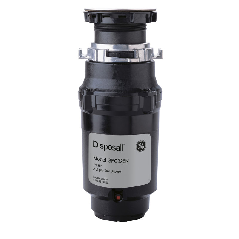 Compact Black Continuous Feed Garbage Disposer with 1/3 HP Motor