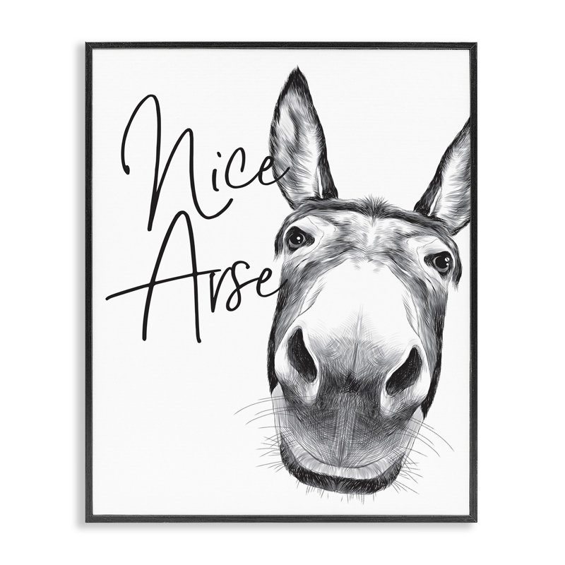 Animal Humor Nice Arse Donkey Bathroom Phrase by Ziwei Li - Print, 20" H x 16" W, Black