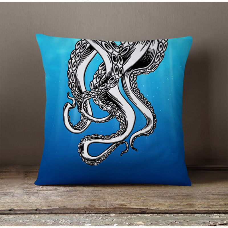 Throw Pillow With Insert, Blue/White/Gray 1, 16"H x 16"W