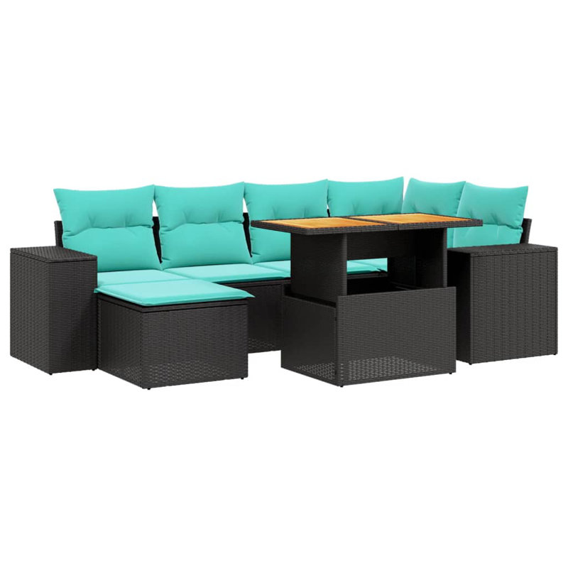  Ensemble de canapé de patio 7 pièces avec coussins en rotin de polyester, Noir, Vert