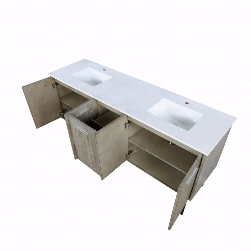 Meuble-lavabo double 72 po de largeur x 20 po de profondeur, comptoir en quartz blanc, 72", Quartz blanc