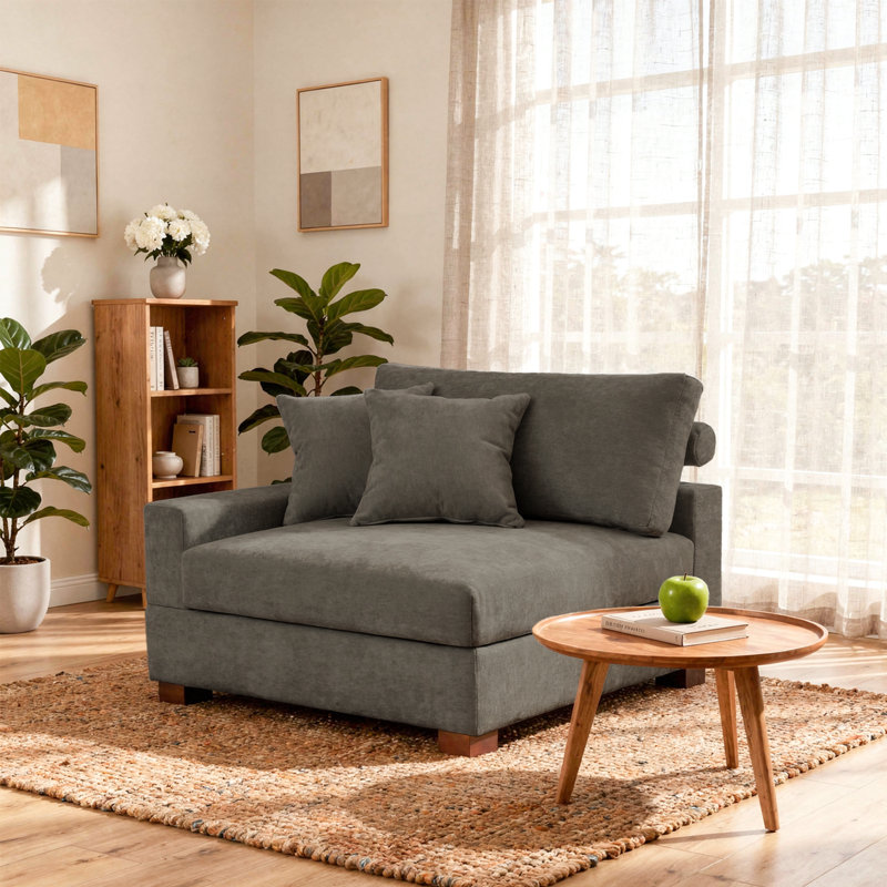 Fauteuil rembourré avec dossier coussiné et pieds en bois massif, Chameau, Chenille