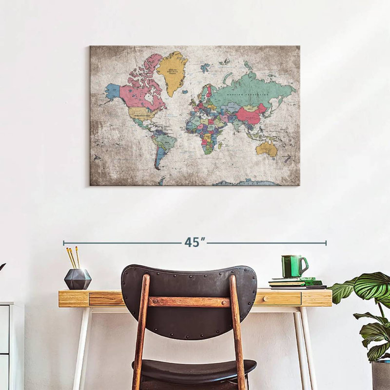 Keiri Geographic World Map III, 24" H x 36" W