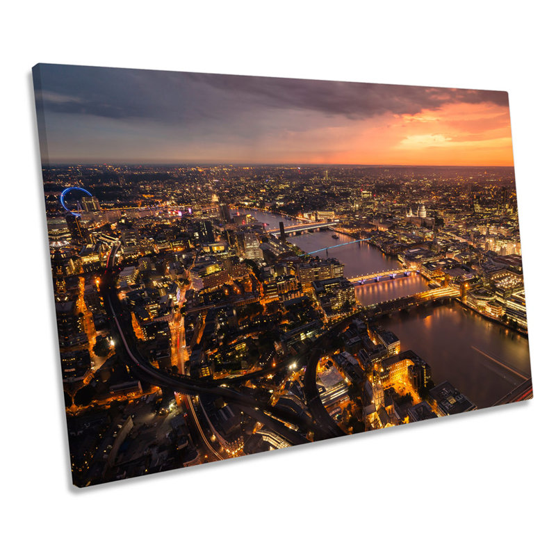 London Skyline Aerial Sunset Wrapped Canvas Wall Art, 91.4cm H x 137.2cm W x 4cm D