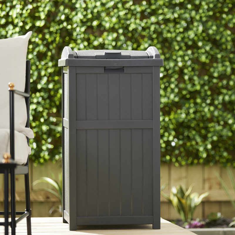 Suncast 30 Gallon Manual Lift Trash Hideaway Container, Cyberspace