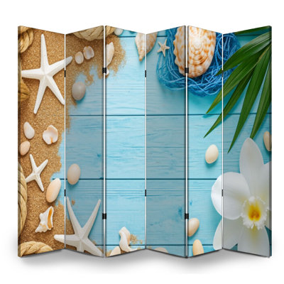 6 panneaux paravents cloisons pliantes Royal Sea Starfish Seashells Sand Orchids toile écran séparateur de protection autoportant cloison d'intimité cloison de salle de bain