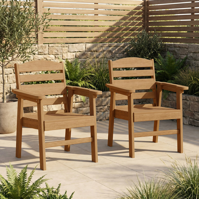 Chaises de patio en HDPE pour l'extérieur, empilables et résistantes aux intempéries avec dossier ergonomique, Teck