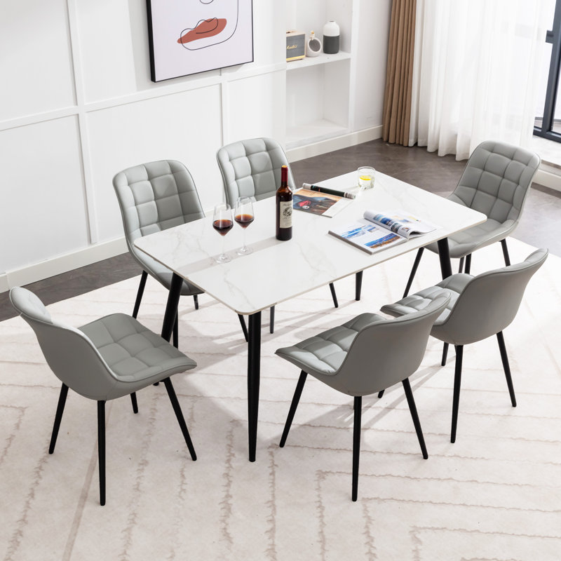 Marymar Leather Dining Chairs Set of 6 – Modern Upholstered Kitchen Side Chairs with Sturdy Metal Legs, Mid-Century Design for Dining Room, Restaurant & Office