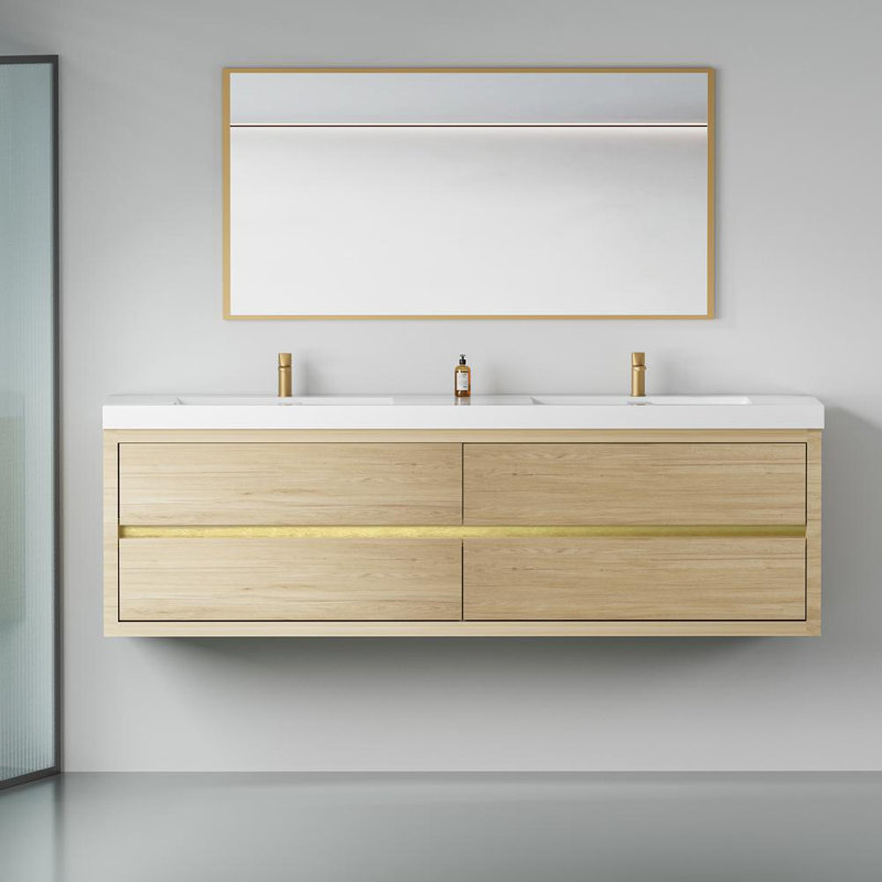 72" Wall-Mounted Bathroom Vanity, Oak Natural Wood
