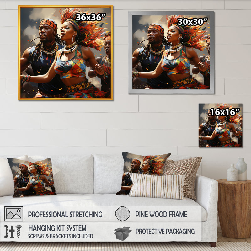 «Red African Rhythmic Moves I - Dance», art mural, Cadre simple noir, H 36 po x l 36 po x P 1,5 po