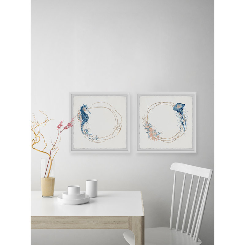 Elmhur Oceanic Wildlife by Marmont Hill - 2 Piece Single Picture Frame Painting Set, 45cm H x 45cm W x 3.81cm D