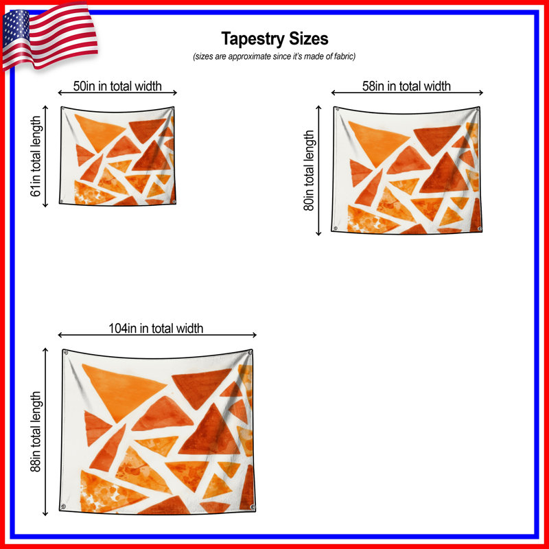 Tapisserie murale orange à formes triangulaires - Décoration murale géométrique, H 104 po x 88 avec 4 œillets