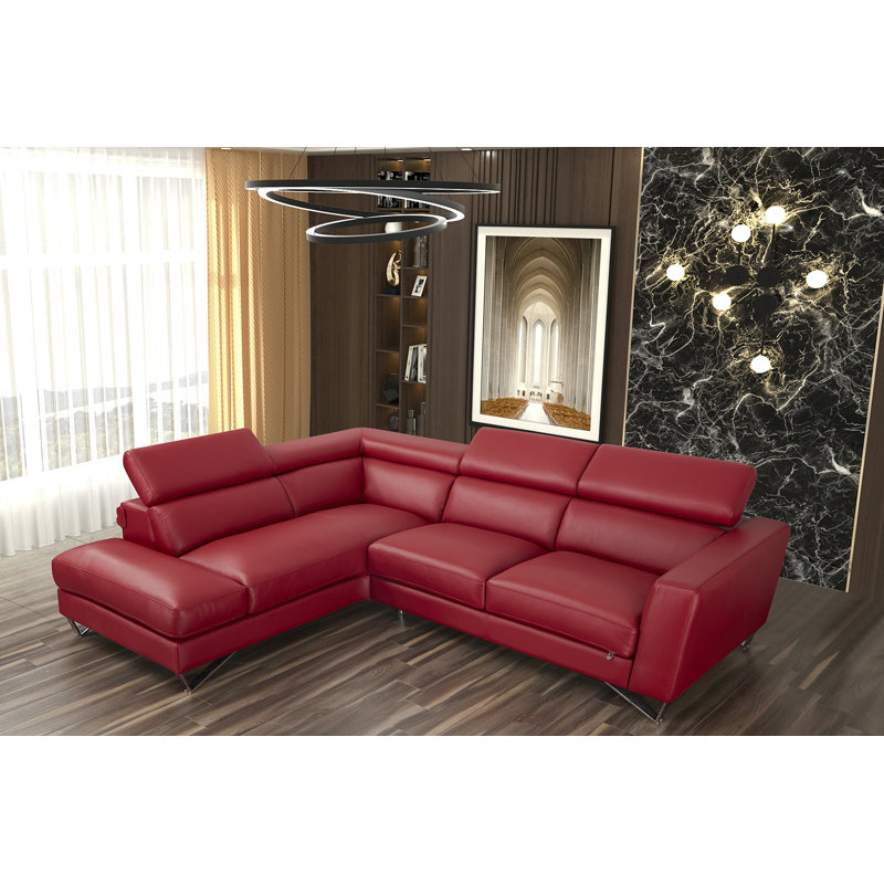30" Wide Genuine Leather Left Hand Facing Sofa & Chais, Red Genuine Leather