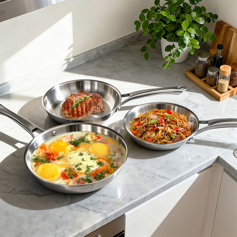 Ensemble 5 pièces d'ustensiles de cuisine à trois épaisseurs avec couvercles en acier inoxydable