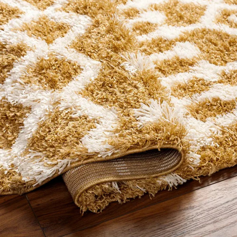 Ivory Modern Shaggy Rug, Geometric Easy to Clean Rug For Living Room, Dining Room, Bedroom, Kitchen, Rectangle 200 x 290 cm
