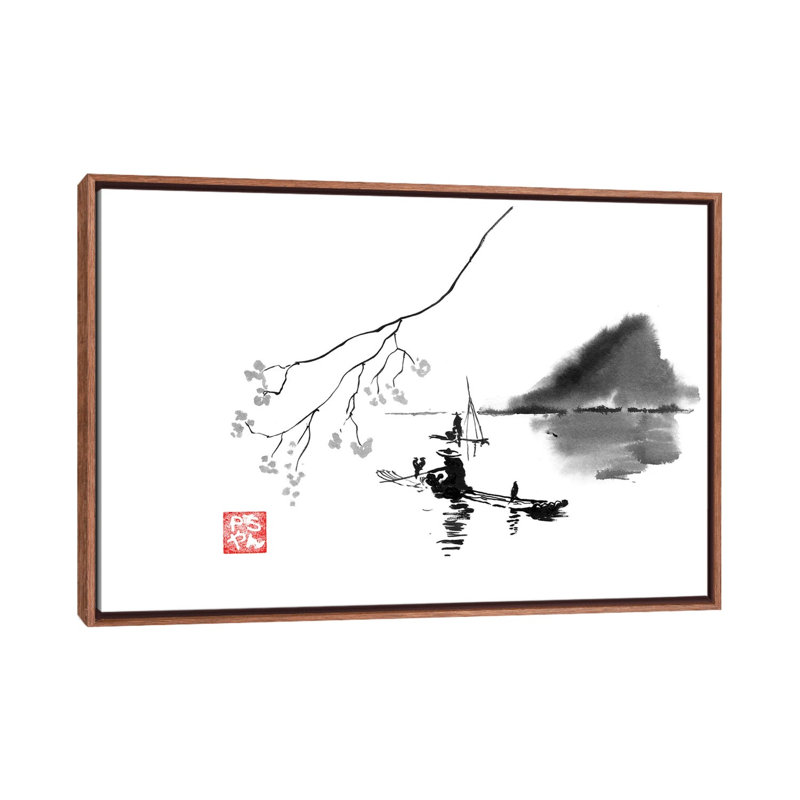 Lake by Péchane - Painting on Canvas, 101.6 cm H x 66.04 cm W, Classic Brown Wood Framed
