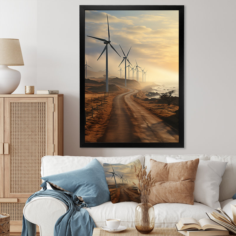 Wind Turbines Contemporary Energies - reproduction d'art sur toile, H 40 po x l 30 po x P 1,5 po, Cadre simple noir