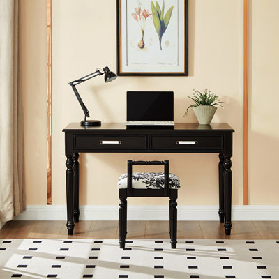 Black Rectangular Solid Wood Writing desk with drawers desk