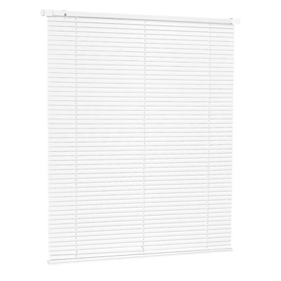 Mini stores sans fil sans perceuse, stores en vinyle filtrant la lumière à lattes de 1 po pour la cuisine et la salle de bain, blanc, l 43,3 po x H 48 po