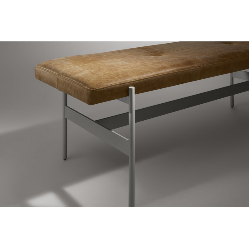 Daybench Genuine Leather Upholstered Bench, Putty, Camel Genuine Leather, 17" H x 55" W x 14" D