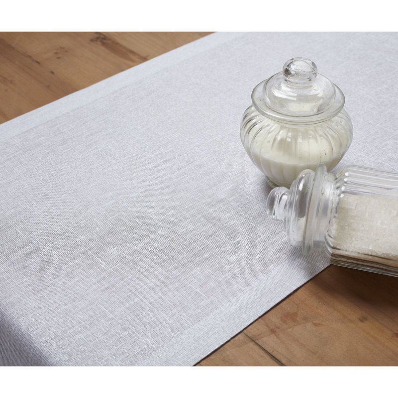 Festive Plain Linen Table Runner, 108" x 14", White/Festive Shimmer