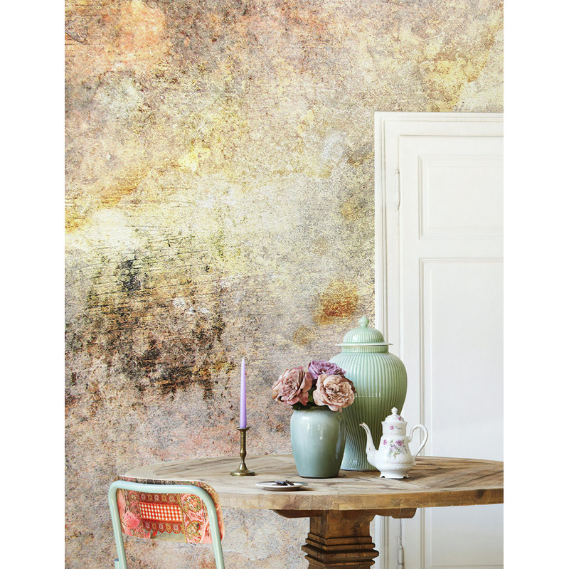 Papier peint amovible d'art moderne grunge doré et jaune, L 48,96 po x l 75 po