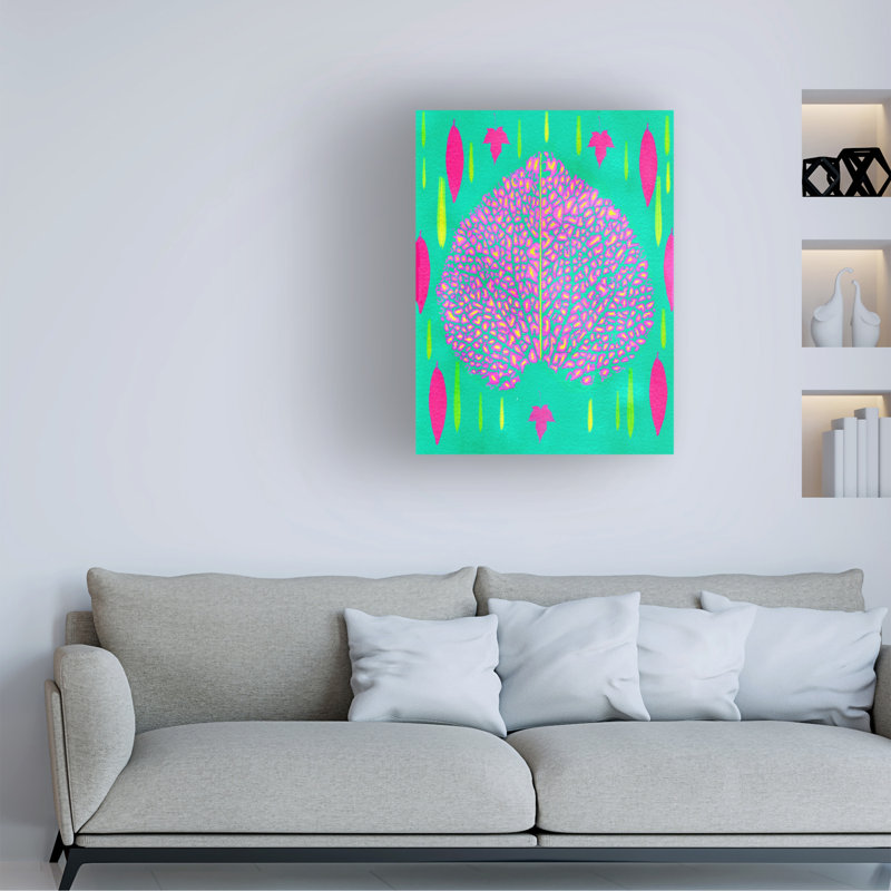 Feuilles bolognaises en rose sur toile, H 32 po x l 24 po x P 2 po