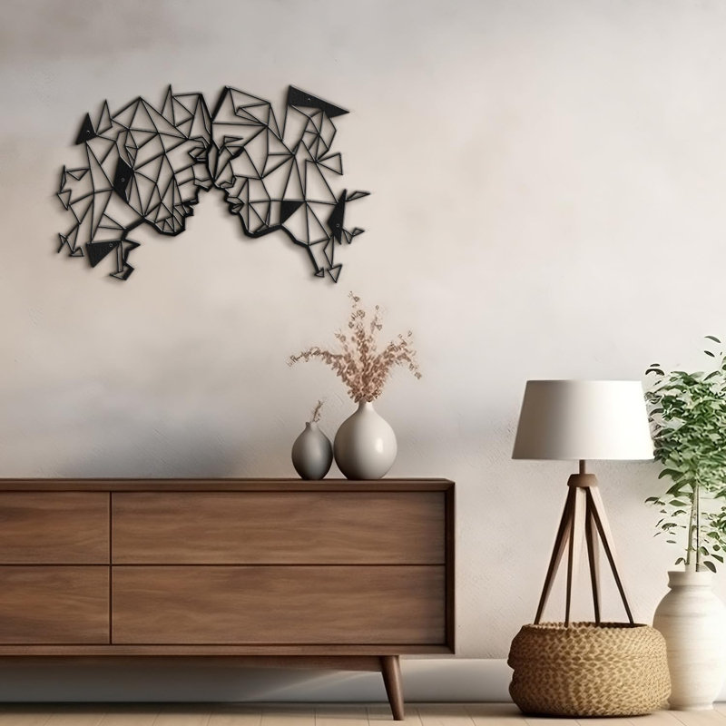 Décoration géométrique abstraite à motif géométrique abstrait moderne, H 22,68 po x l 36 po x P 0,05 po, Noir