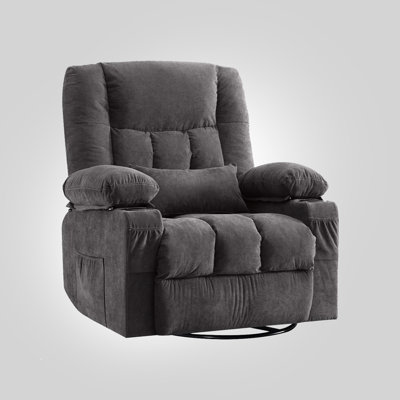 38.6" Wide Living Room Swivel Recliner Chair, Vibration Massage & Waist Heating, USB Charger, Cup Holder, Easy Assembly, Gray
