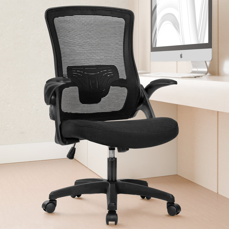 Neeya Ergonomic Home Office Mesh Chair Computer Chair with Flip-Up Arms, Plastic Base, Black, Without Headrest