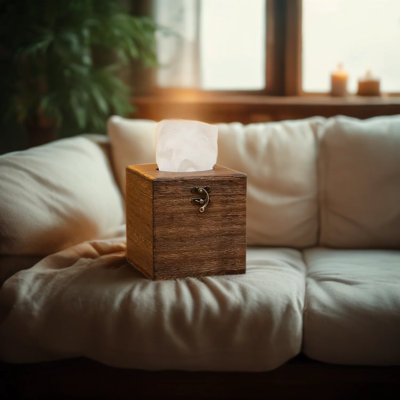 Couvercle de boîte à mouchoirs en bois massif avec couvercle à charnière - Distributeur de serviettes décoratives rustique pour la maison, le bureau, la chambre à coucher et la table
