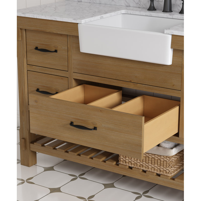 Meuble-lavabo simple 55 po avec lavabo en pierre blanc Maxbano Farmhouse