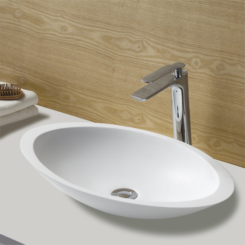 Matte White Acrylic 23" Oval Above-Counter Vessel Sink