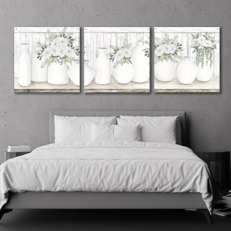 «White Simplicity» par Cindy Jacobs, ensemble d'art mural en verre acrylique, 3 pièces, H 36 po x l 108 po